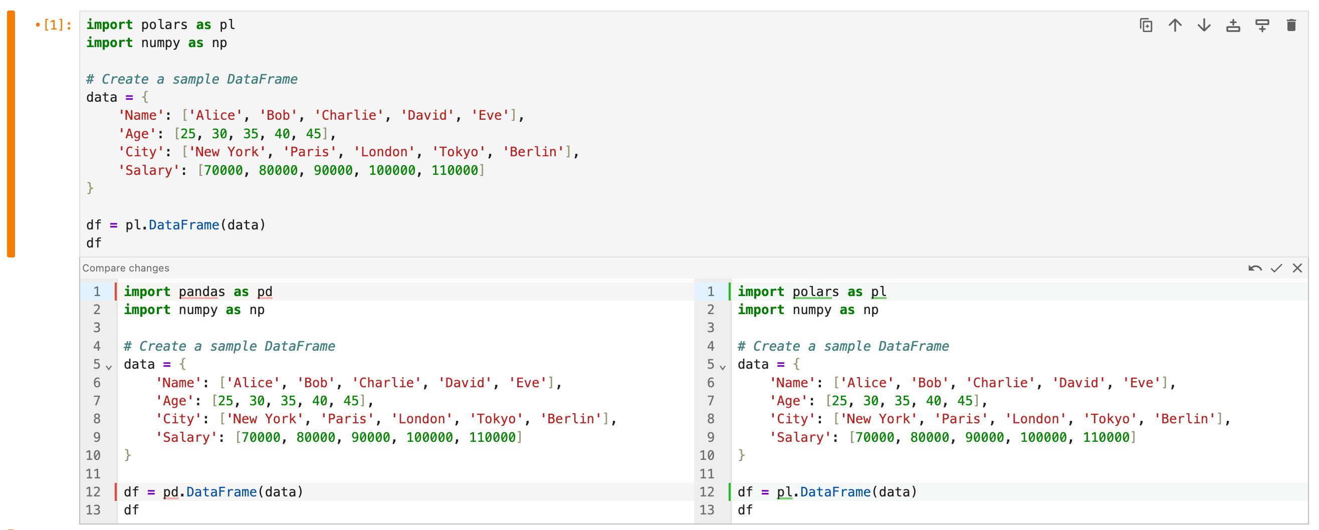 a screenshot showing the diff view